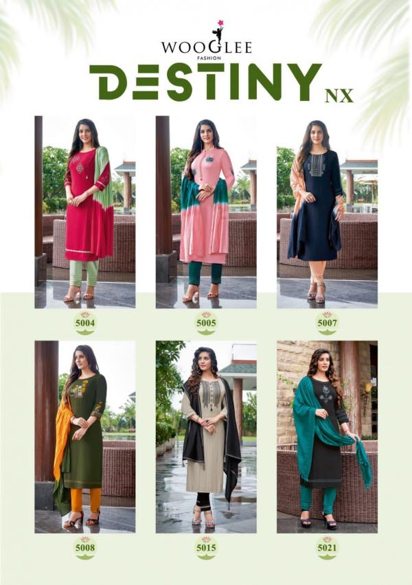 Wooglee Destiny Nx Festive Wear Viscose Kurti Pant And Dupatta Collection